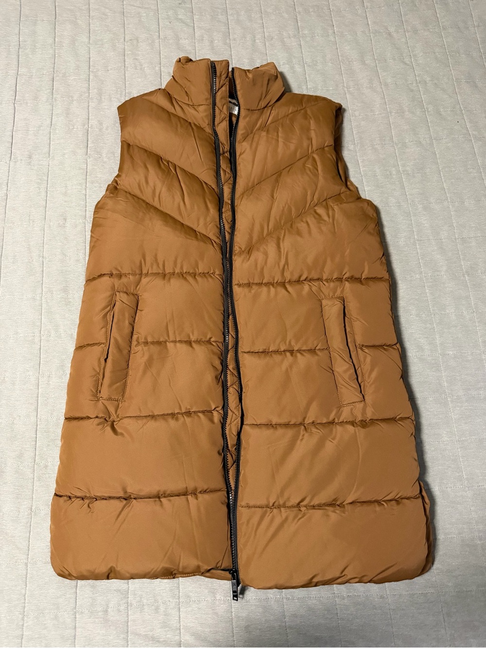 Noisy may Tan Quilted Long Puffer Vest